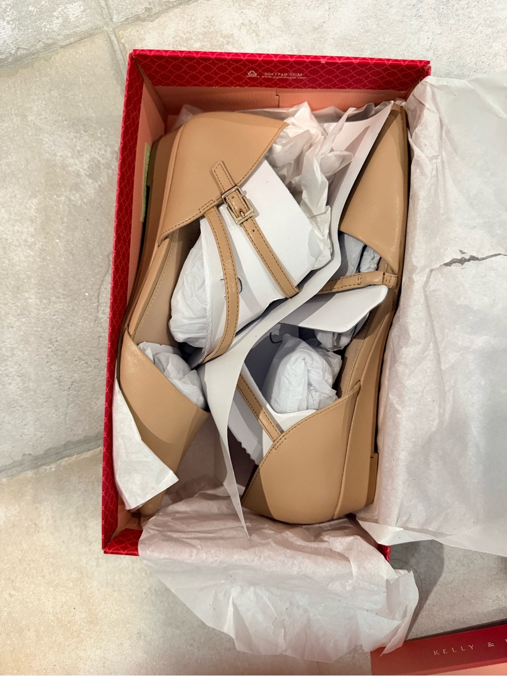 Kelly & Katie Red Patterned Shoe Box with Nude Label